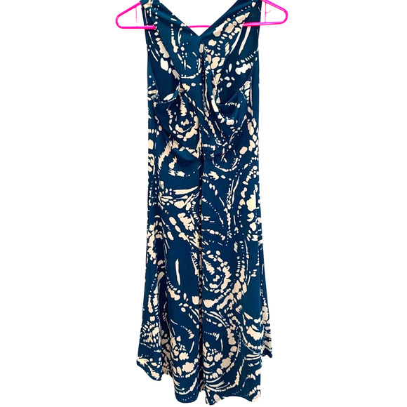 DKNY size XS cross back midi length sleeveless dress teal blue cream - Picture 3 of 4